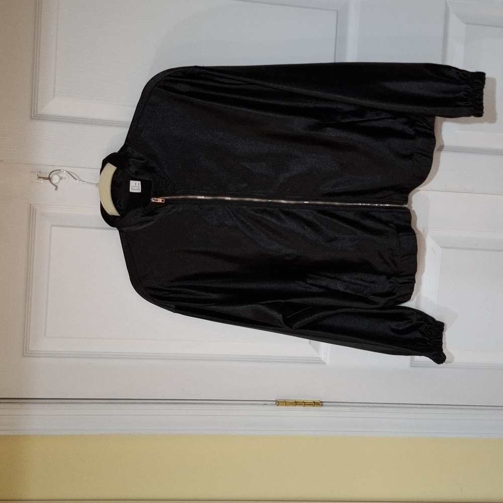 Black Satin Zip-Up Bomber Jacket